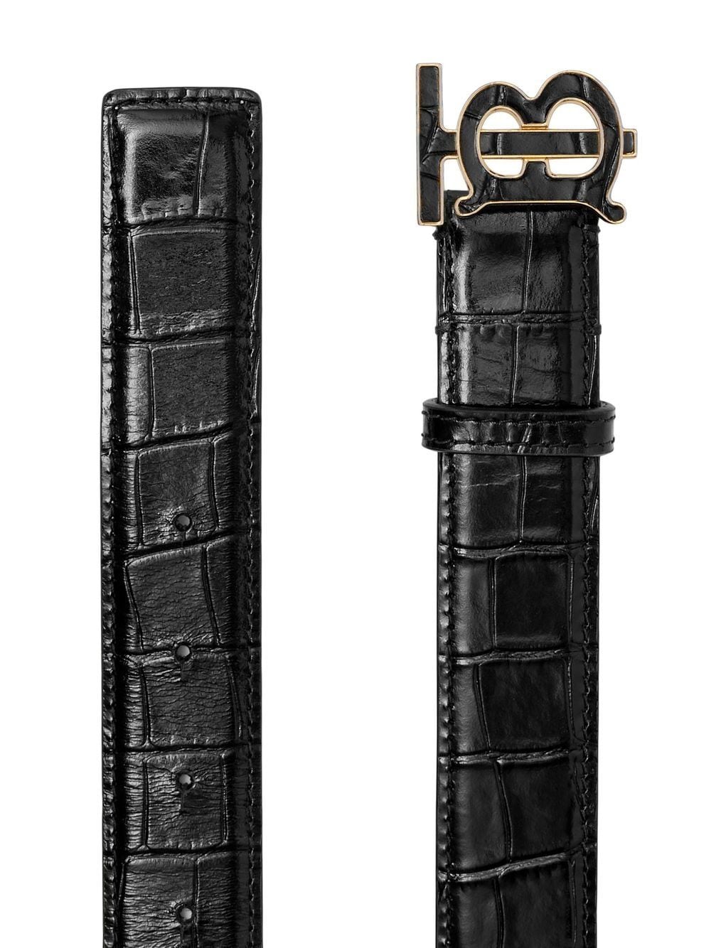 Shop Burberry Logo Plaque Croc-embossed Leather Belt In Black