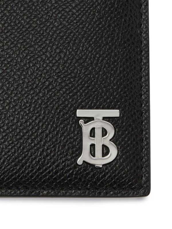 Burberry Grainy Leather TB Card Case Black/Silver-tone
