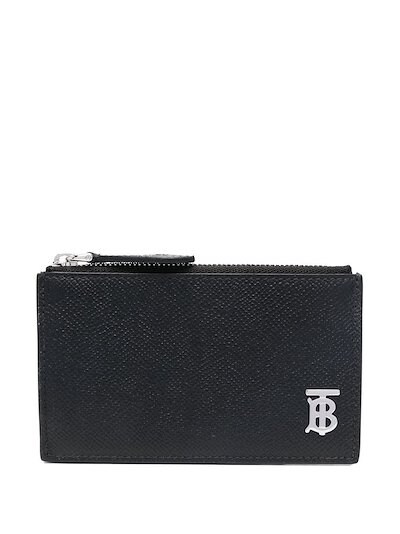 Burberry grainy leather TB zip cardholder black | MODES