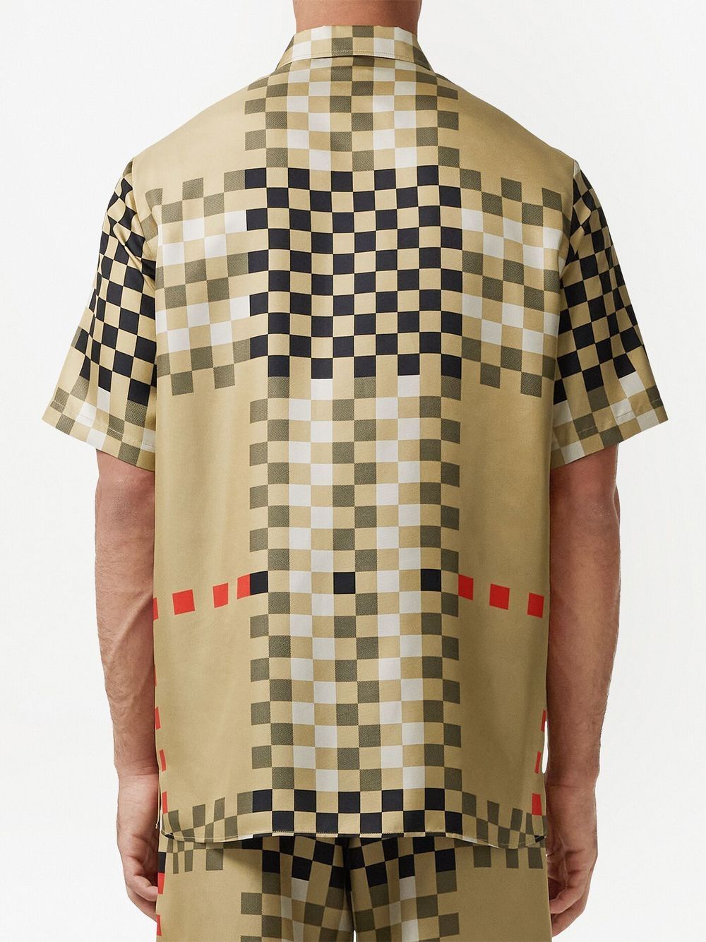 Shop Burberry Pixel Check Silk Shirt In Neutrals