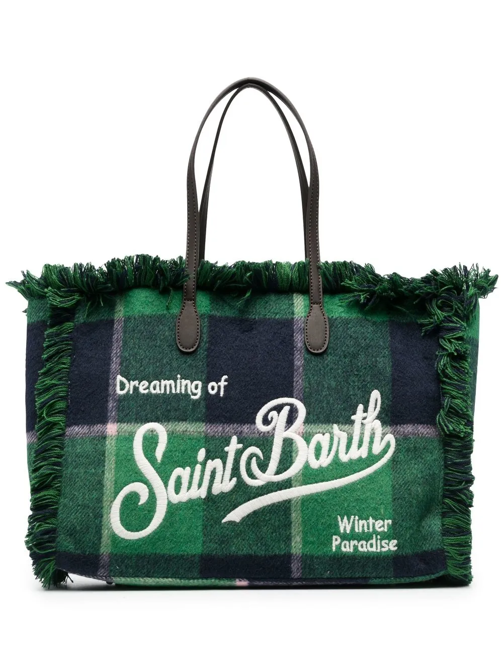 

MC2 Saint Barth tartan embroidered-logo tote bag - Green