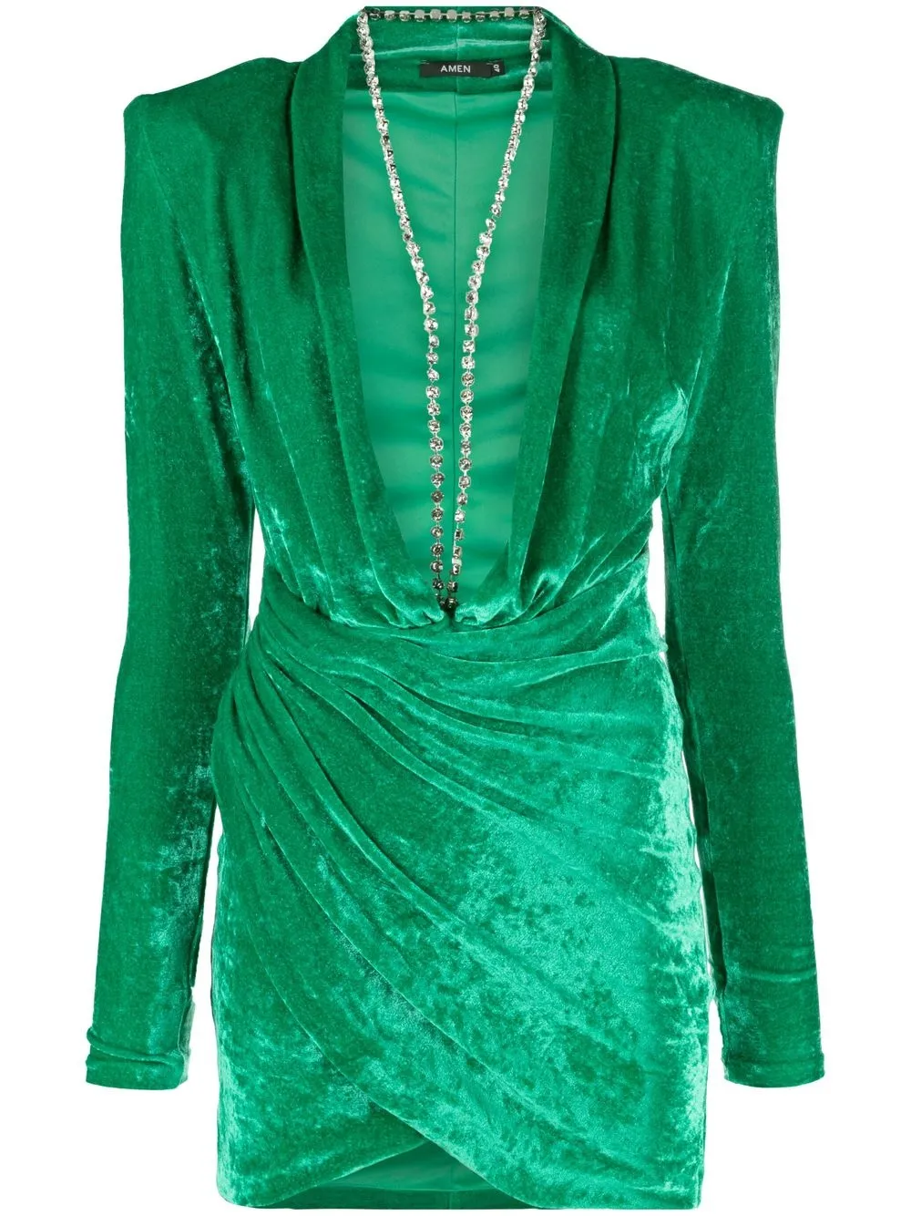 

Amen crystal-embellished velvet-effect minidress - Green