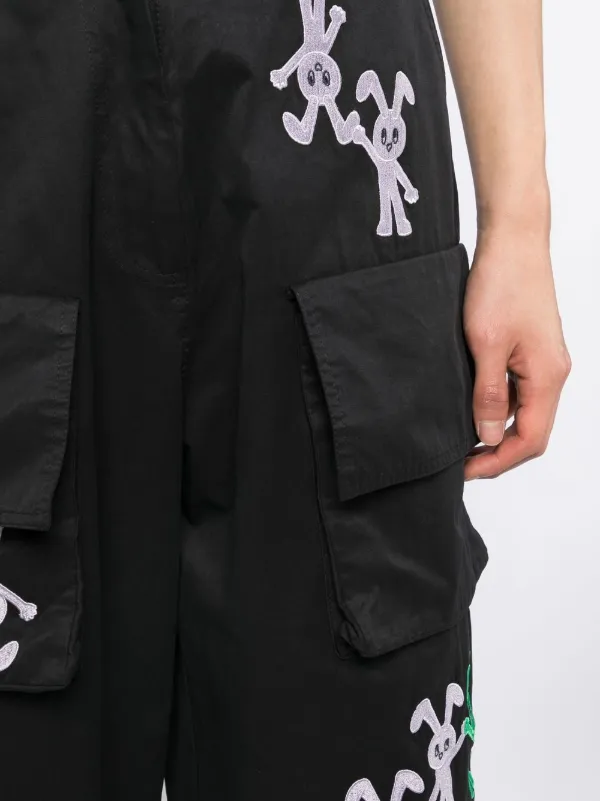 [ EZKATON ]★25SS★韓国人気★RETURN WASHED BANDING PANTS Natasha Zinko bunny-embroidered Cargo Trousers | Black