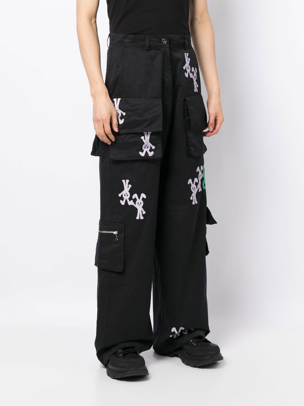 EMBROIDERED CARGO TROUSERS - Black