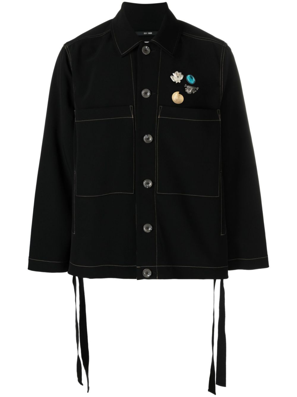 Black denim jacket sales with contrast stitching