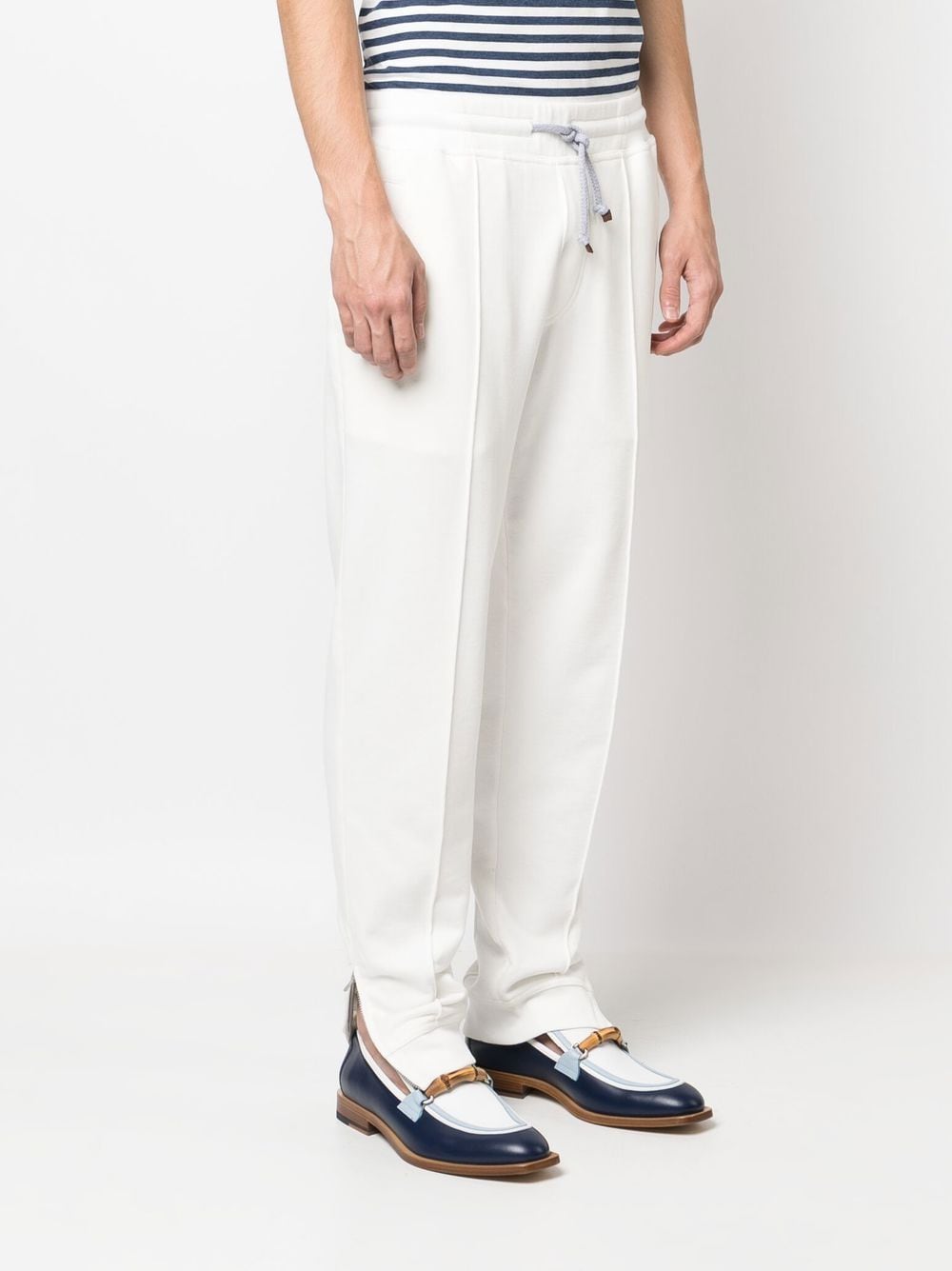 Shop Brunello Cucinelli Tapered Cotton Track Pants In White