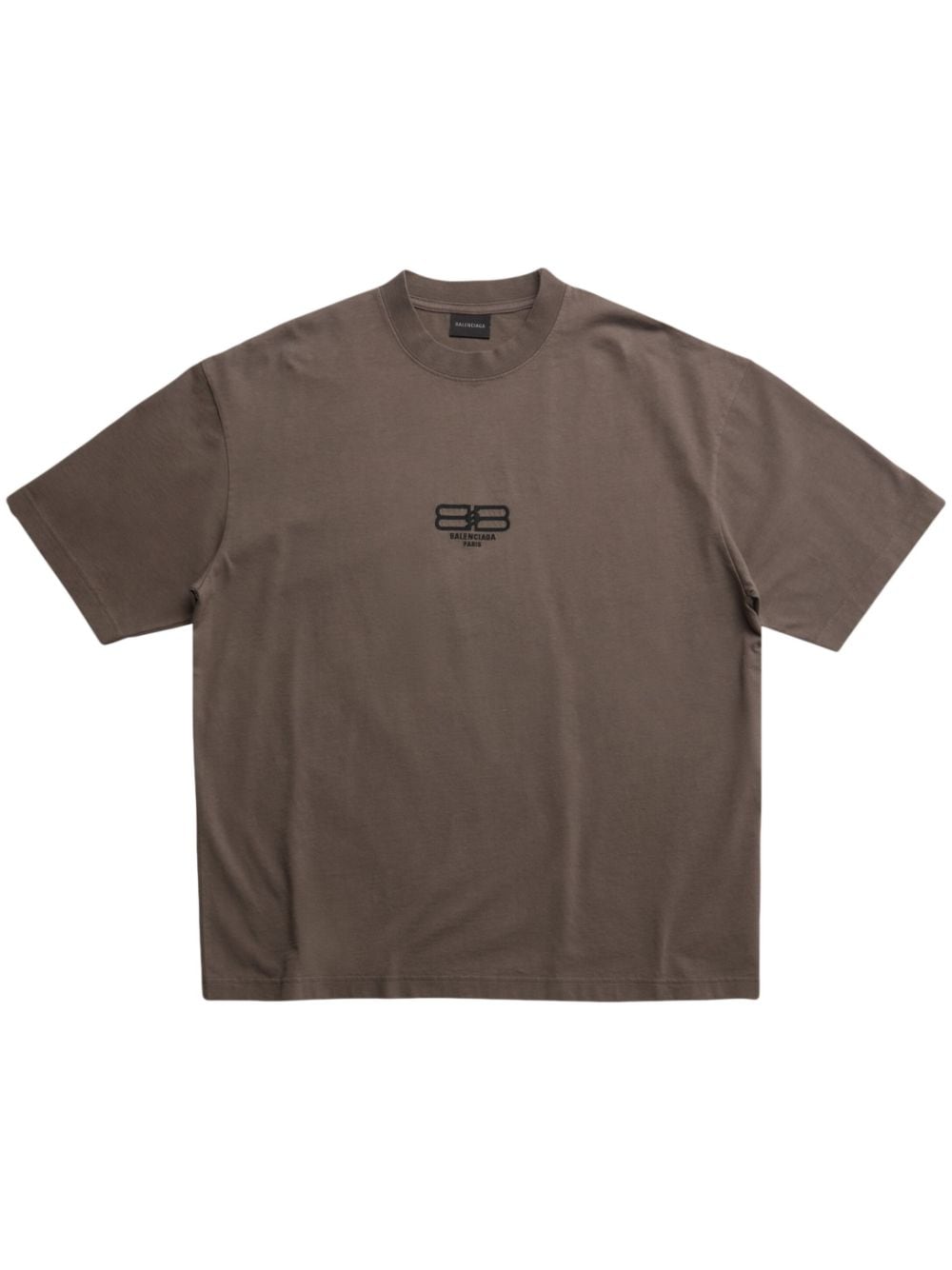 Balenciaga Logo-embroidered Crew-neck T-shirt In Grau