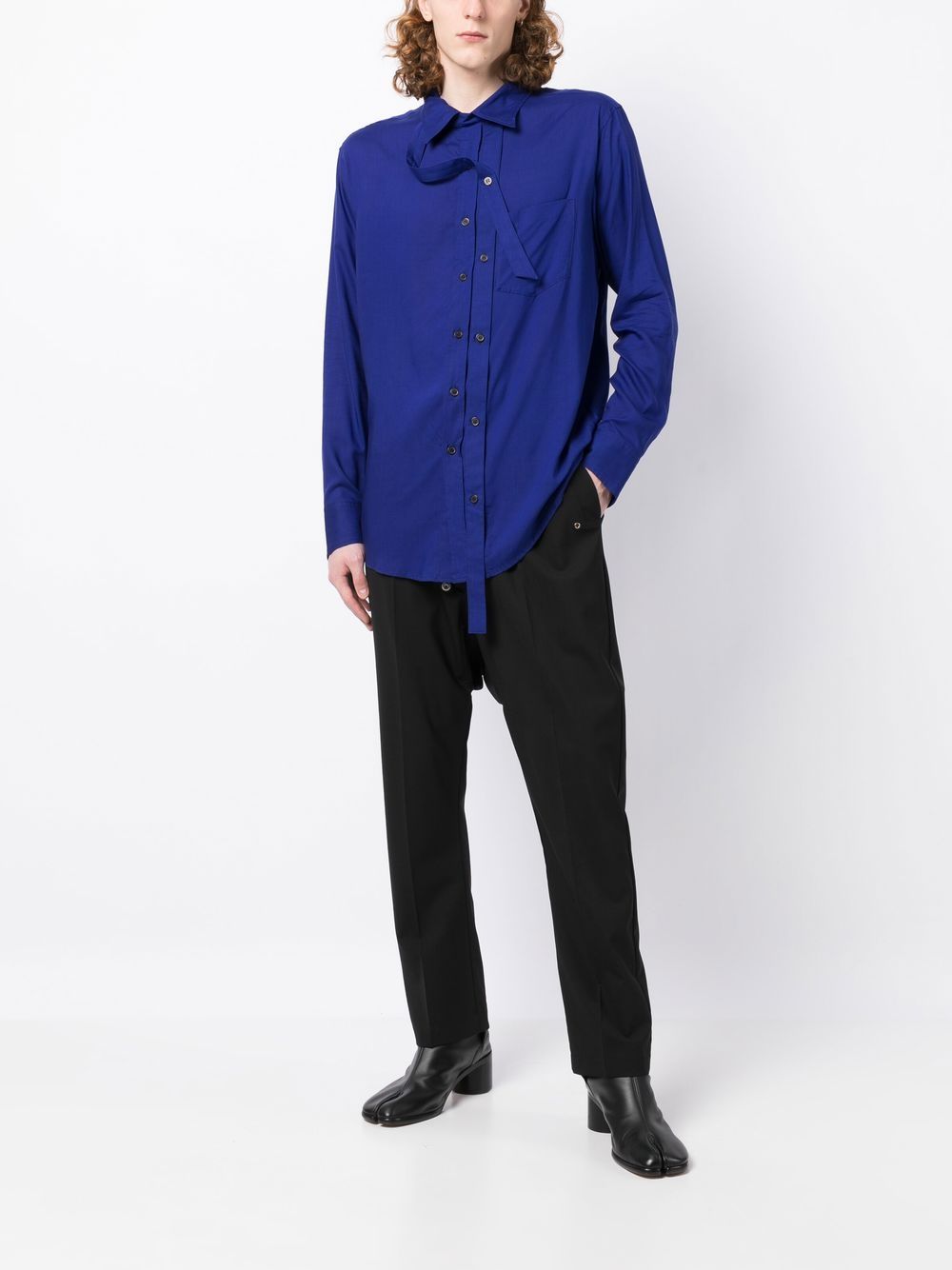 Shop Sulvam Strap-detailing Button-up Shirt In Blue