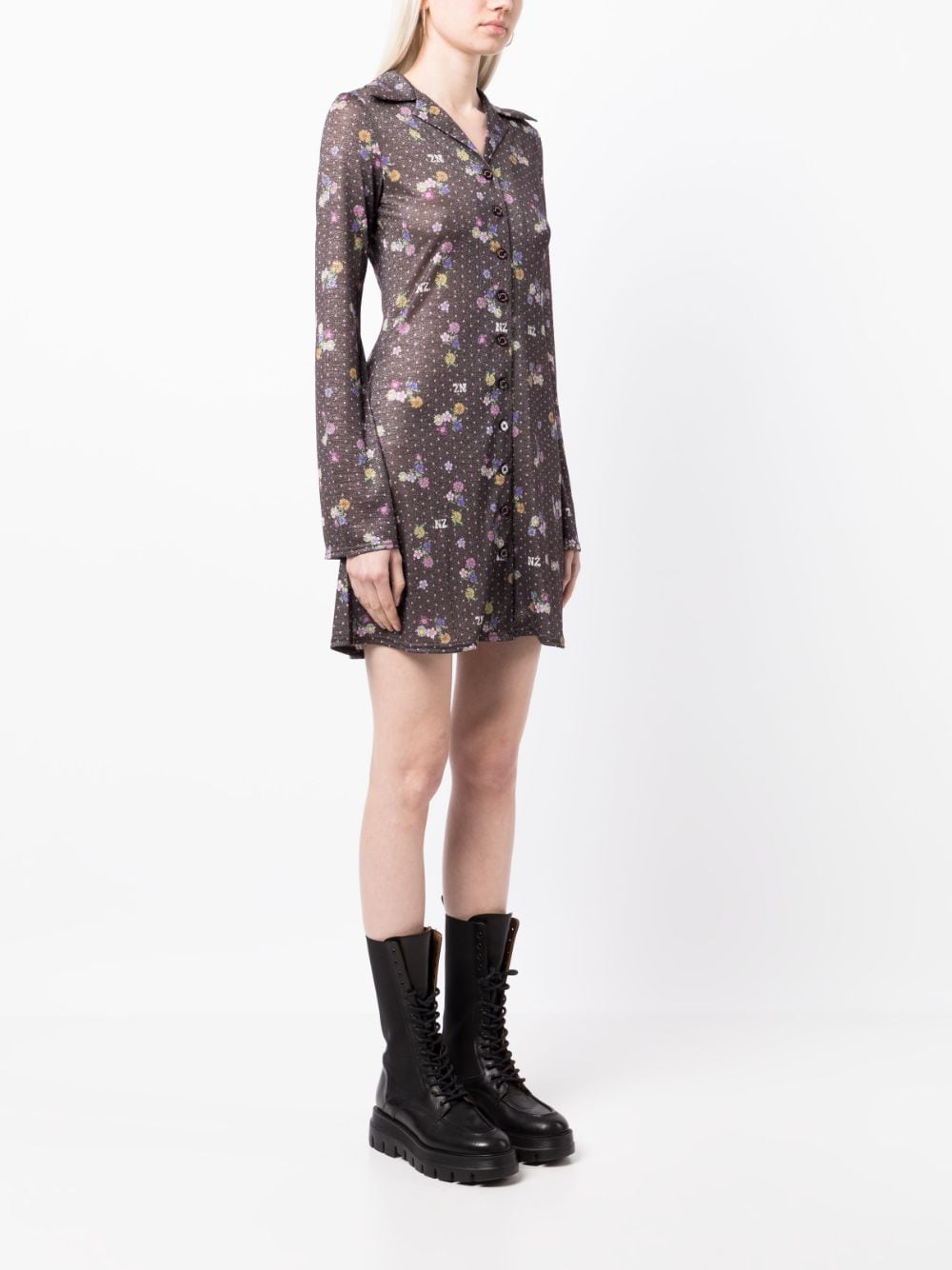 Shop Natasha Zinko Floral-print Mini Dress In Grey
