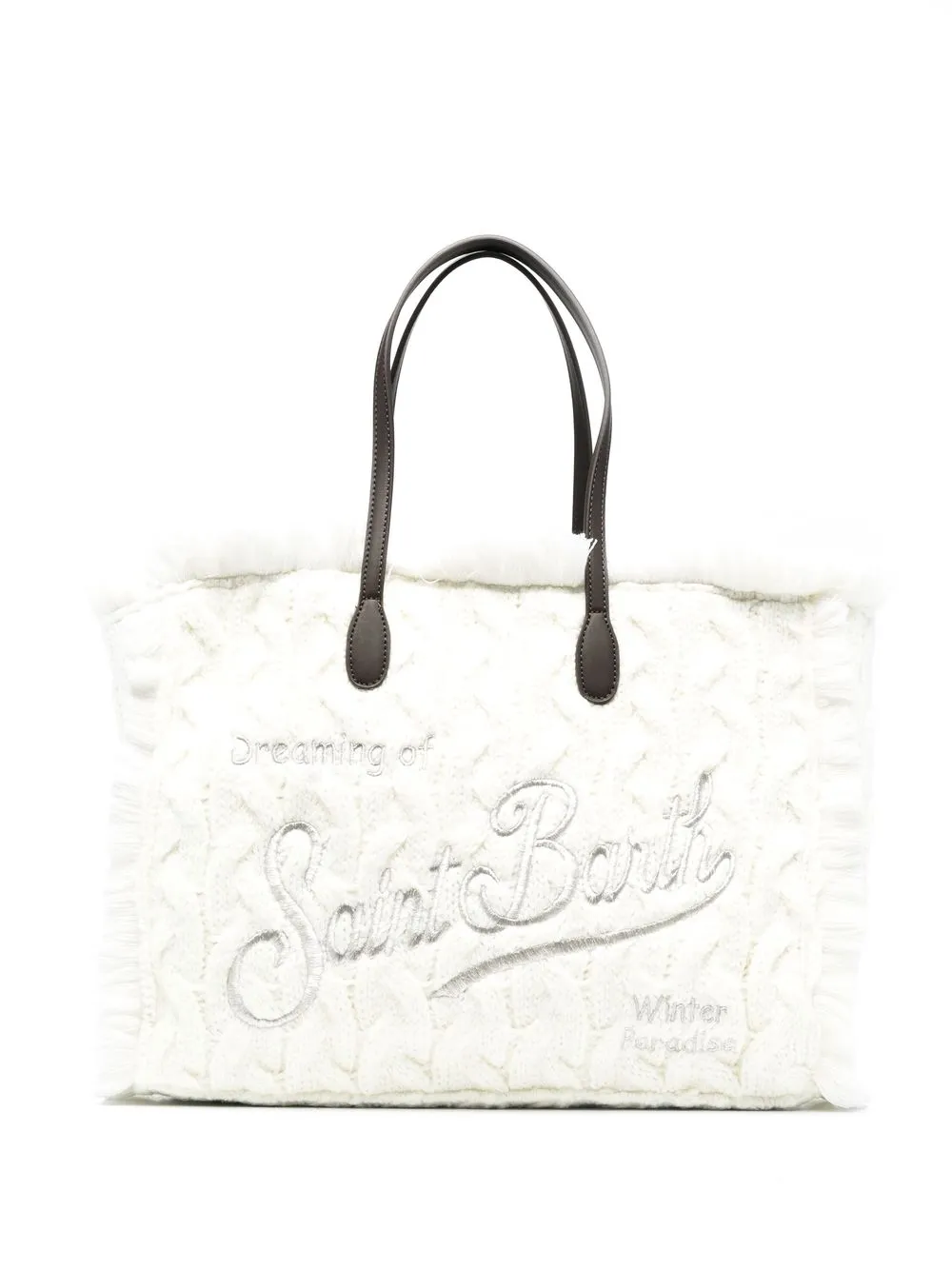 

MC2 Saint Barth embroidered-logo cable-knit tote bag - White