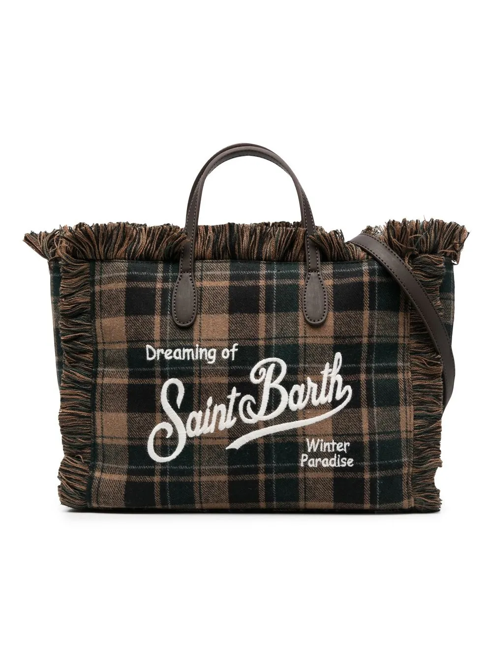 

MC2 Saint Barth Kids embroidered-logo plaid tote bag - Neutrals