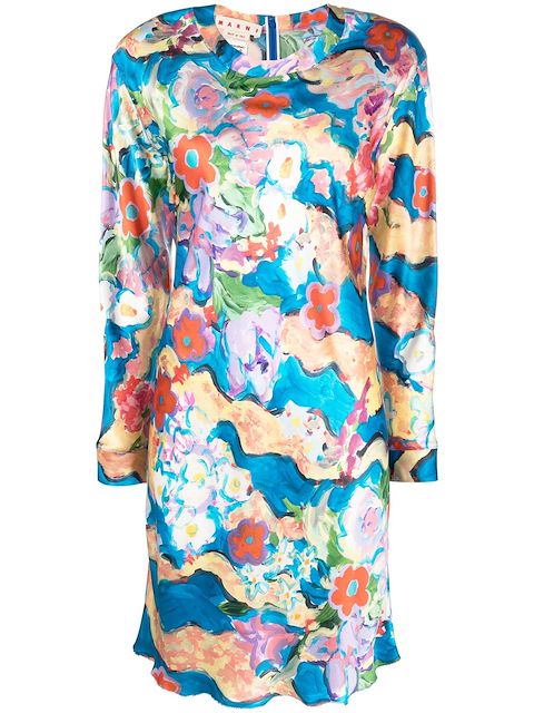 Marni abstract-print satin dress