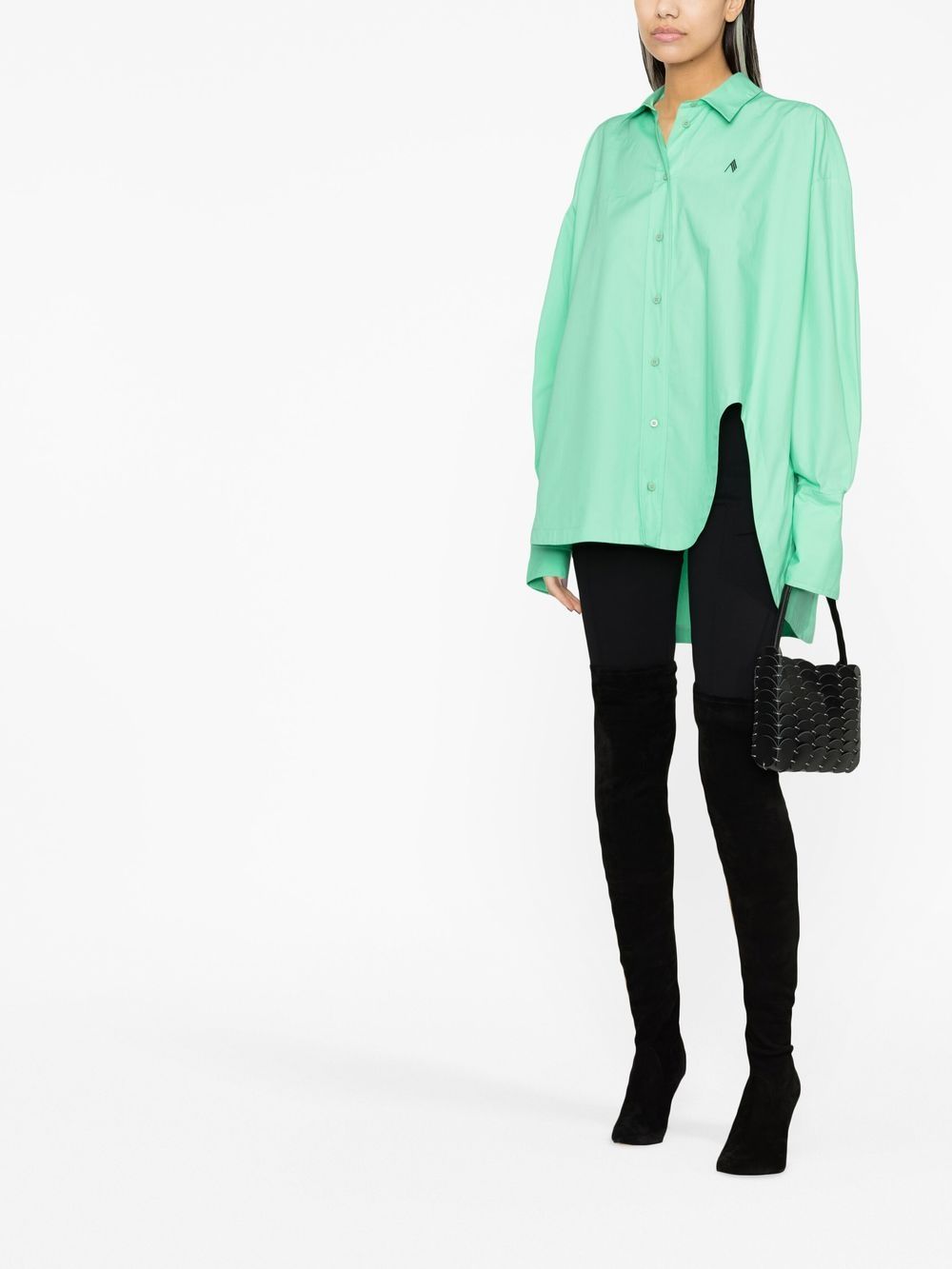 Shop Attico Asymmetric Cotton Shirt In Green