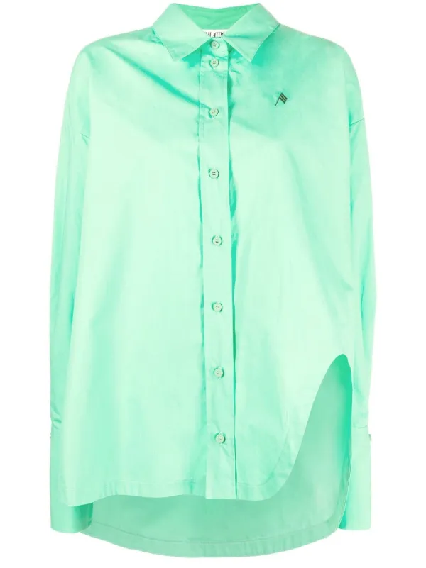 THE ATTICO 'Diana' Aqua Green shirt With Embroidered Logo And Asymmetr