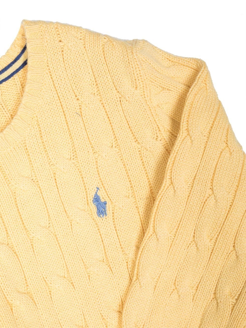 Shop Ralph Lauren Logo-embroidered Cable-knit Jumper In Gelb