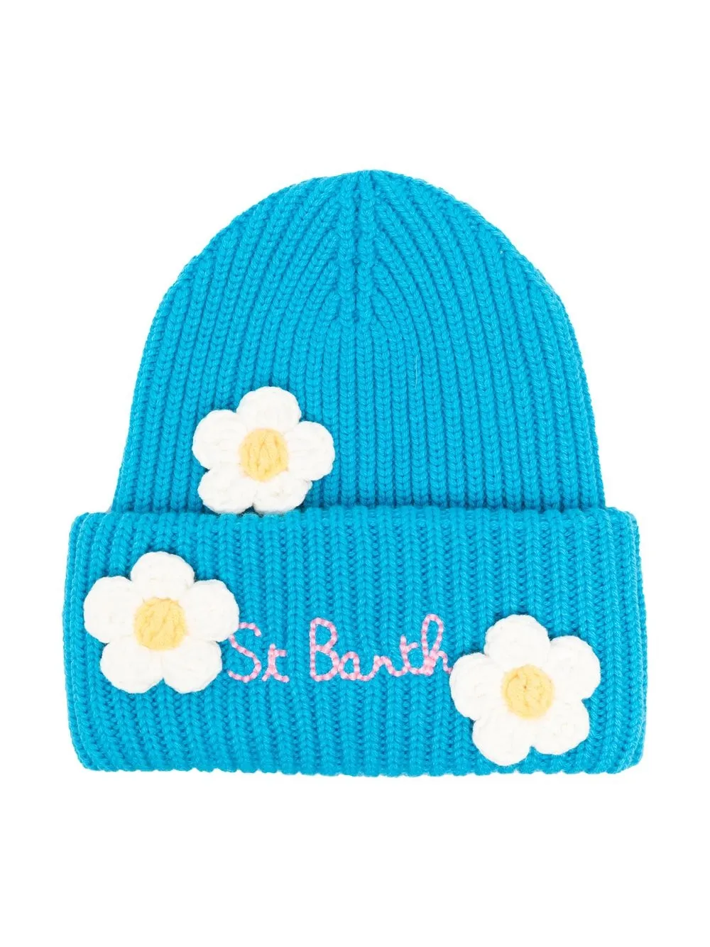 

MC2 Saint Barth Kids floral-detail ribbed-knit beanie - Blue