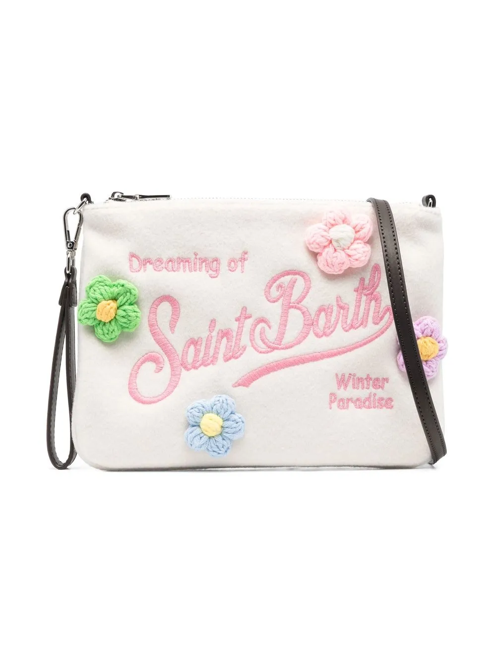 

MC2 Saint Barth bolsa de mano con logo bordado y aplique floral - Blanco