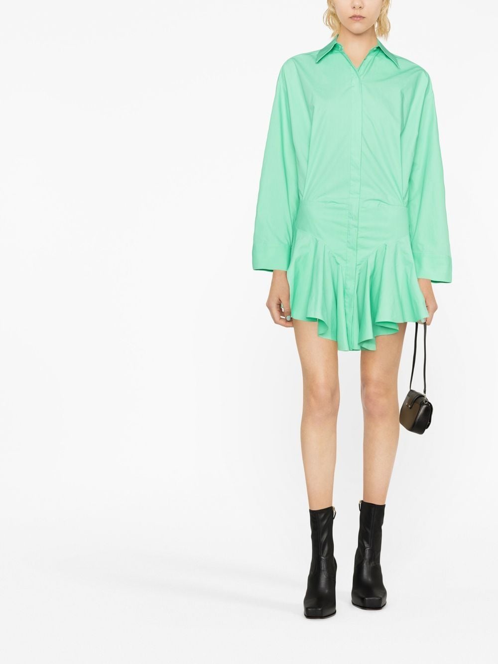Shop Attico Ruffled Mini Shirt Dress In Green