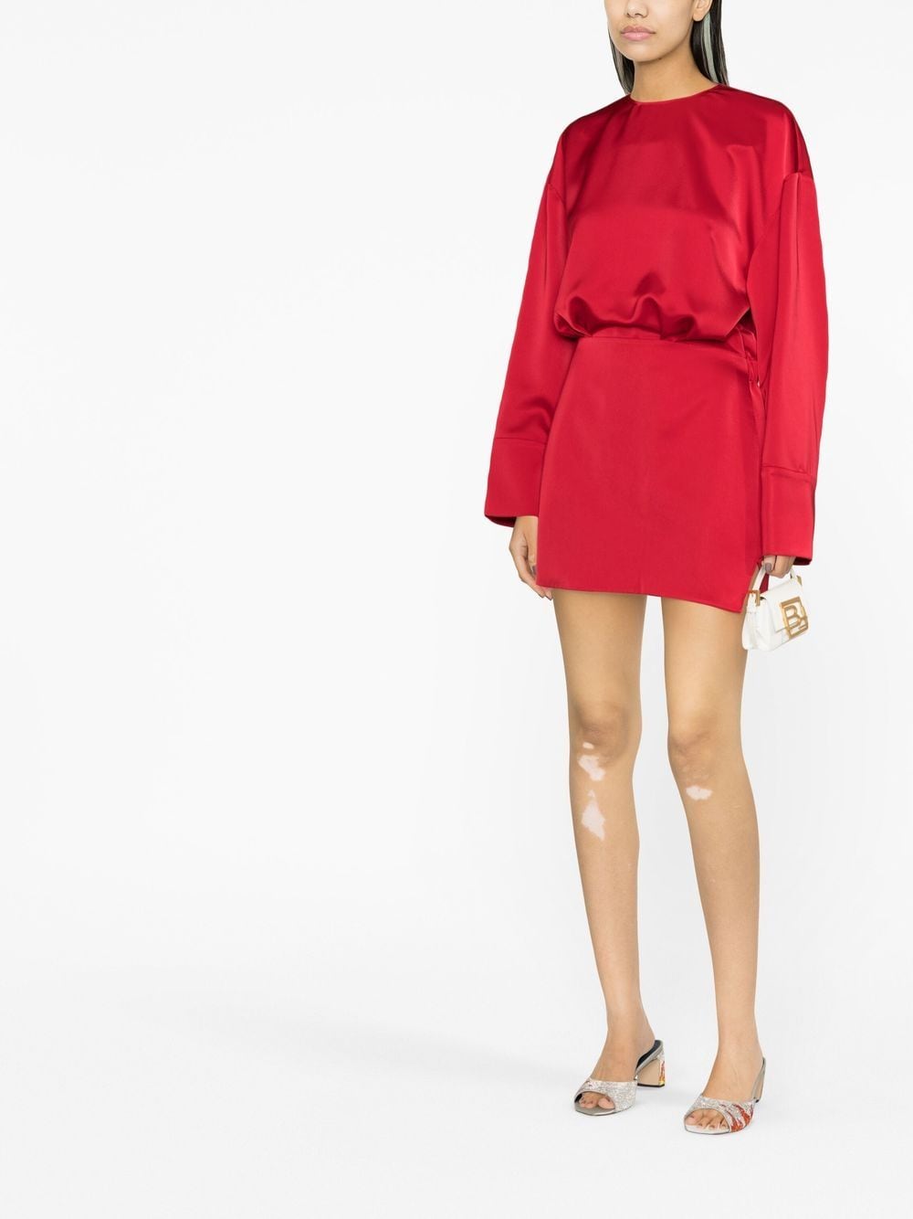 Shop Attico Long-sleeve Satin Dress In Red