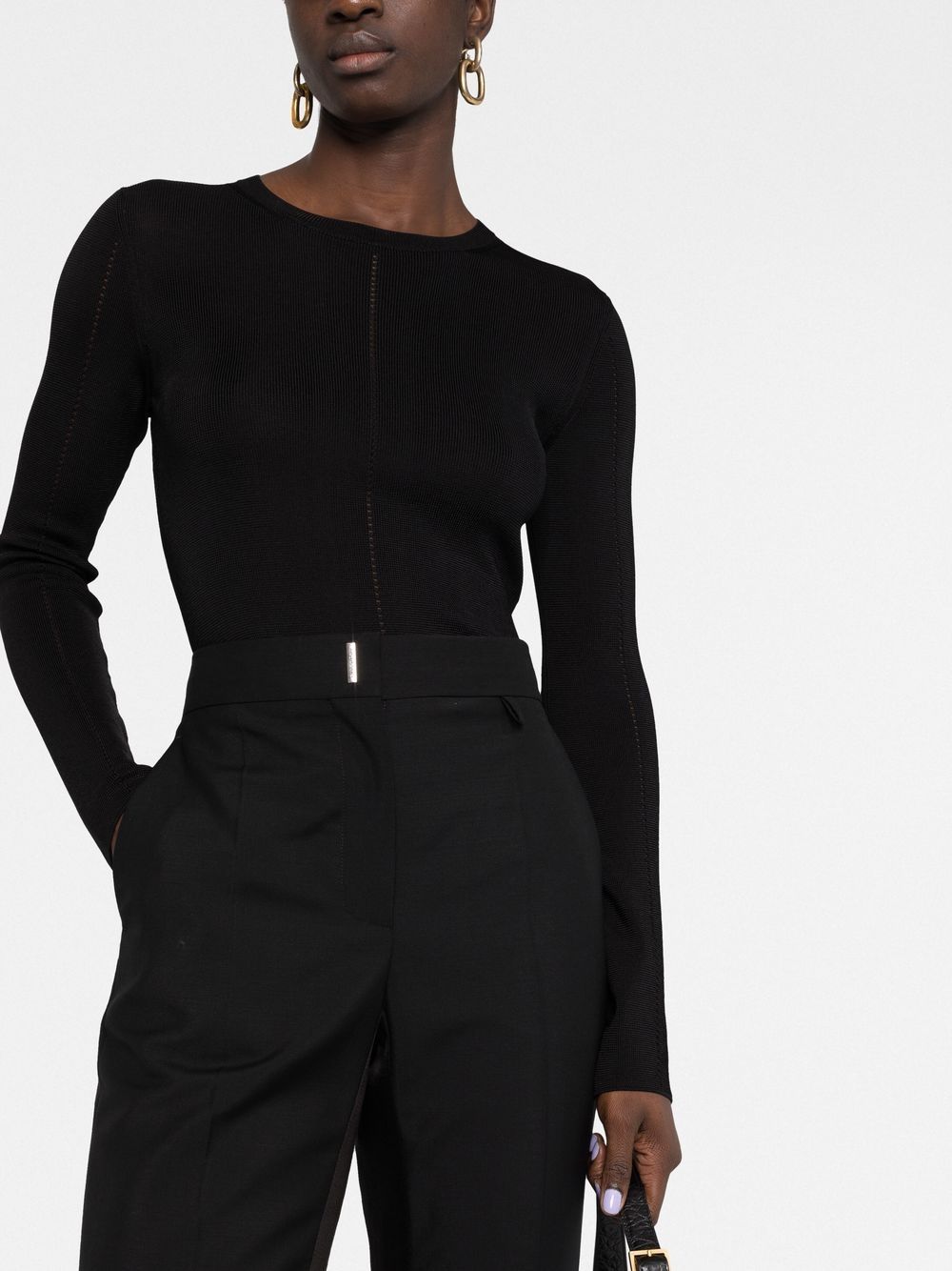 Shop Saint Laurent Long-sleeve Rib-knit Top In Black