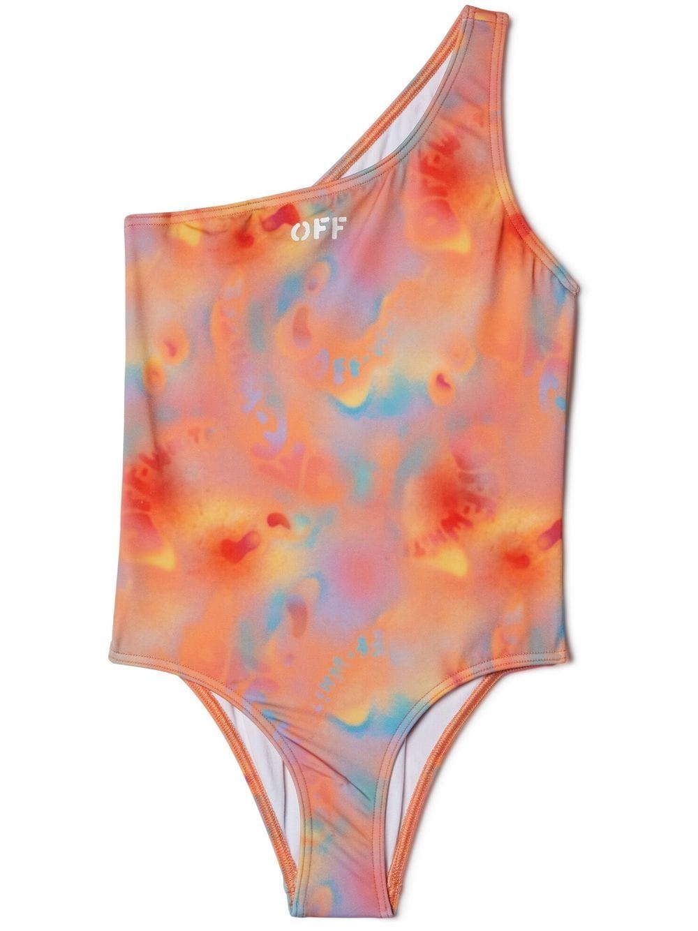 Off-white Kids' Tie-dye One-shoulder Swimsuit In Multicolour