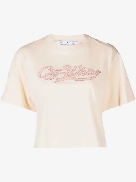 Off-White logo-embroidered cropped T-shirt