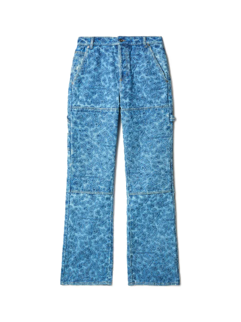 Flowers Emb Denim Flare Carpenter