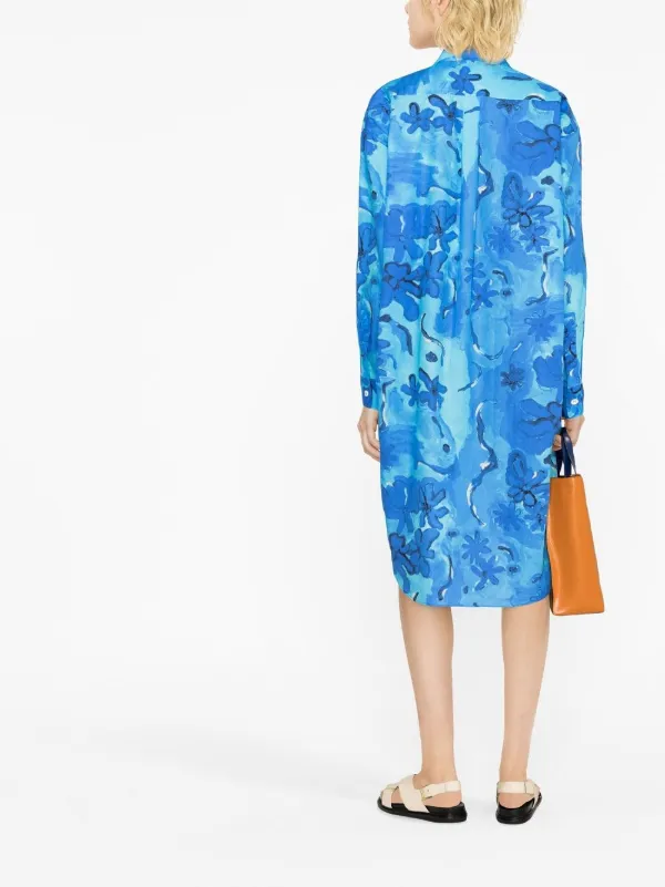 ワンピース MARNI SHIRT DRESS WITH FLORAL PATTERN Marni Floral Pattern Shirt Dress | Blue | FARFETCH SG
