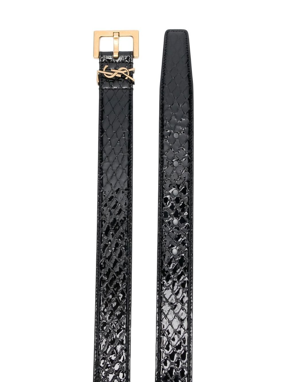 Shop Saint Laurent Logo-plaque Snakeskin-effect Belt In Black