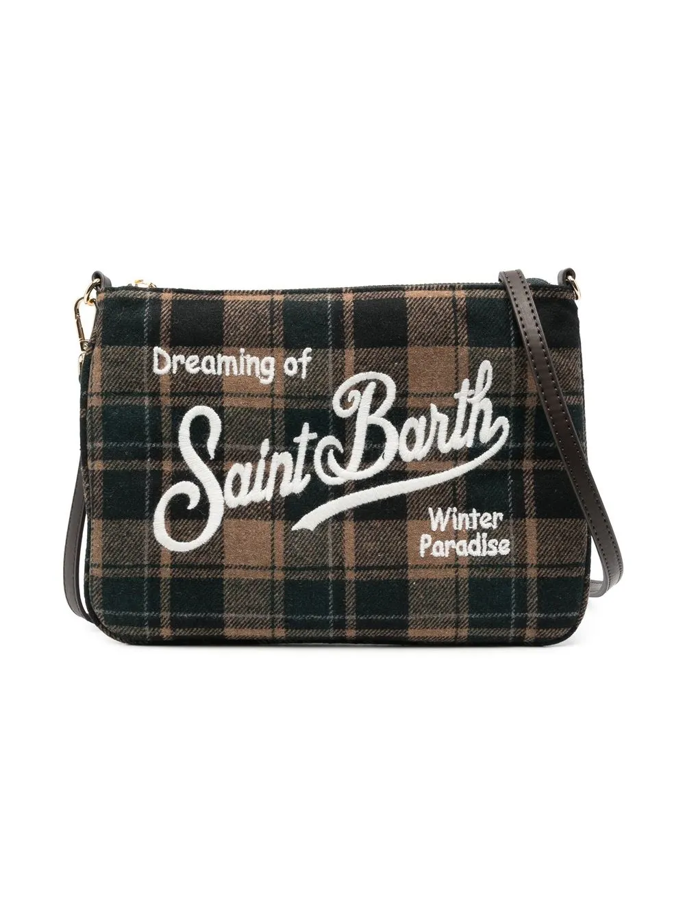 

MC2 Saint Barth Kids Parisienne tartan logo-embroidered bag - Brown