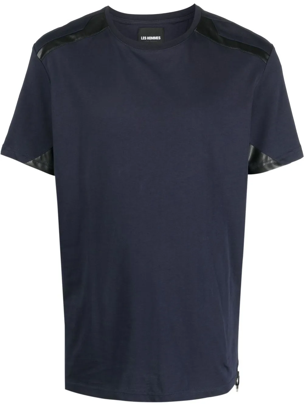 

LES HOMMES faux-leather panel T-shirt - Blue