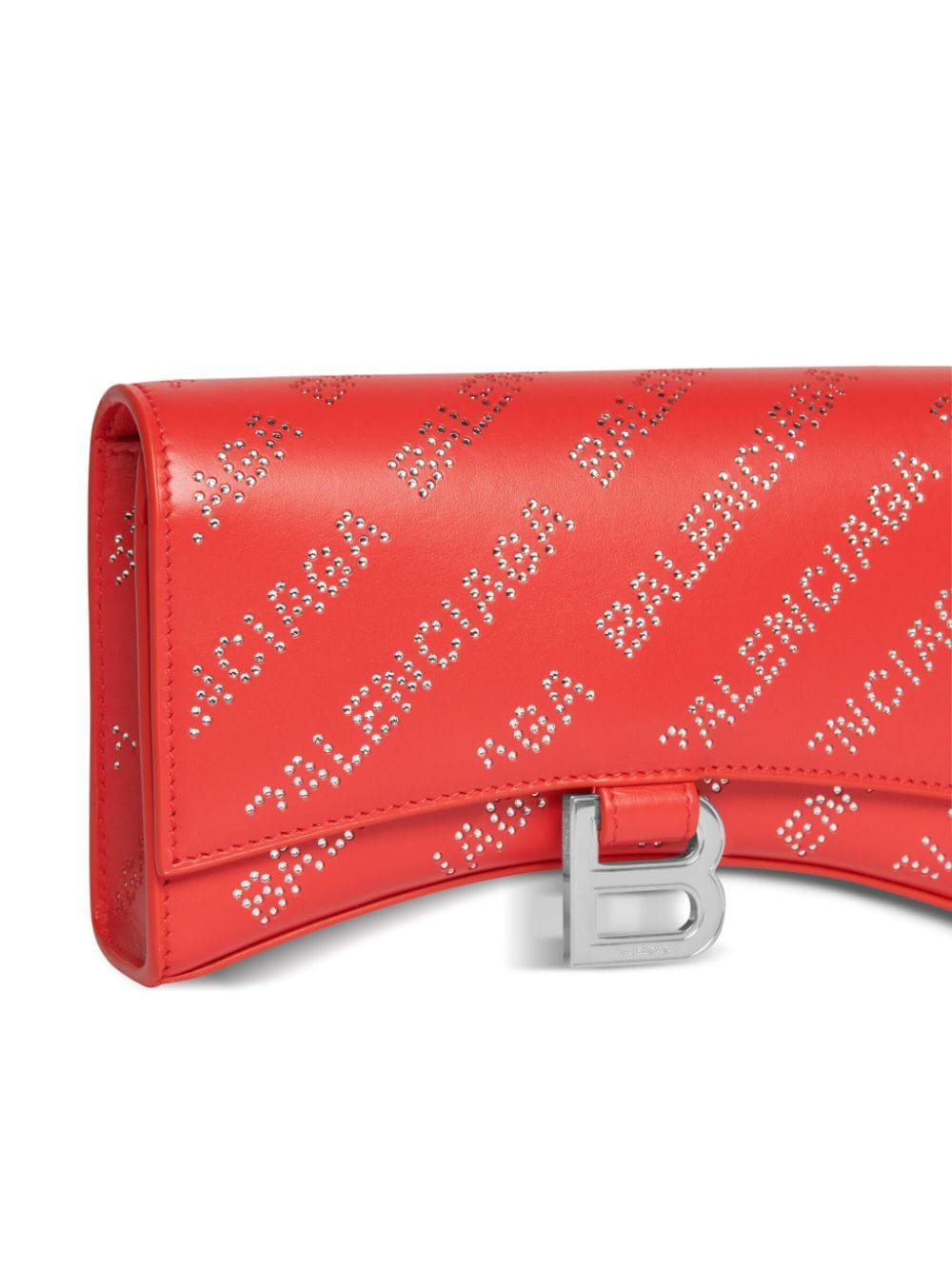 Shop Balenciaga Hourglass Leather Chain Wallet In Red