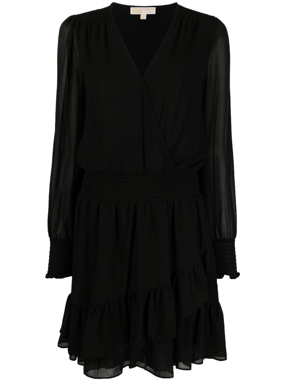 Shop Michael Michael Kors Ruffle-hem Smocked Dress In 黑色