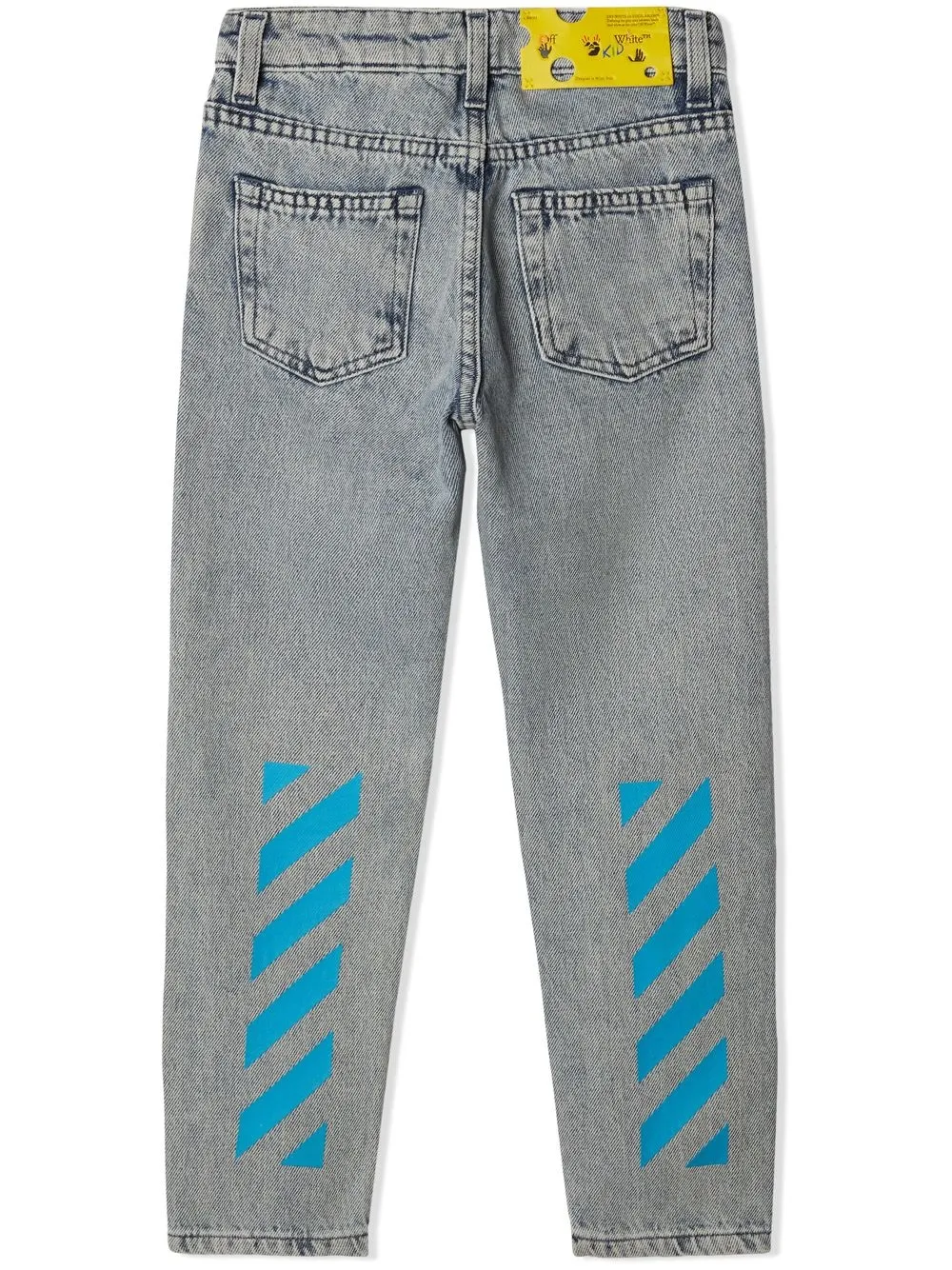 Off-white Boy's Helvetica Logo-print Straight Jeans In Blue