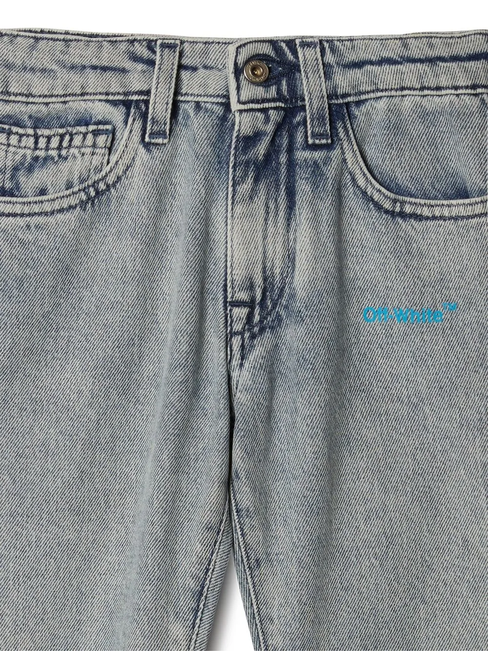 Off-white Boy's Helvetica Logo-print Straight Jeans In Blue