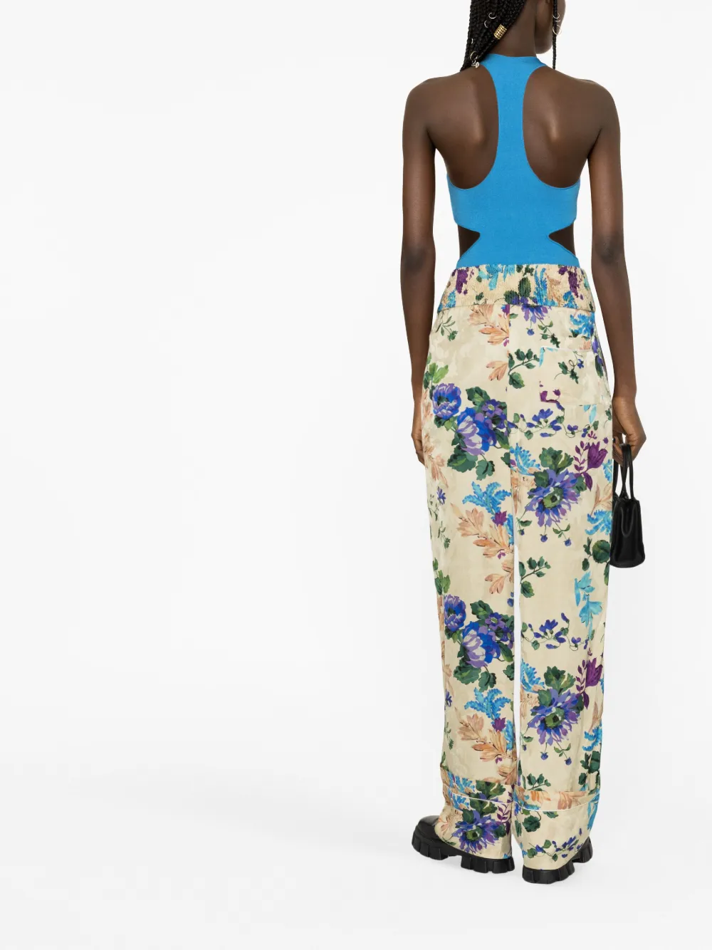 Shop Off-white Floral-jacquard Palazzo Trousers In Neutrals