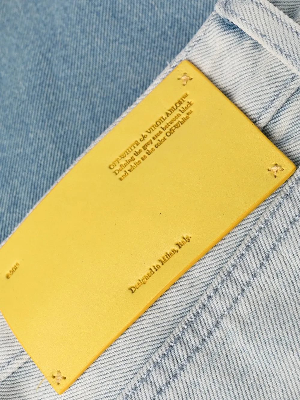 Off white denim label hotsell