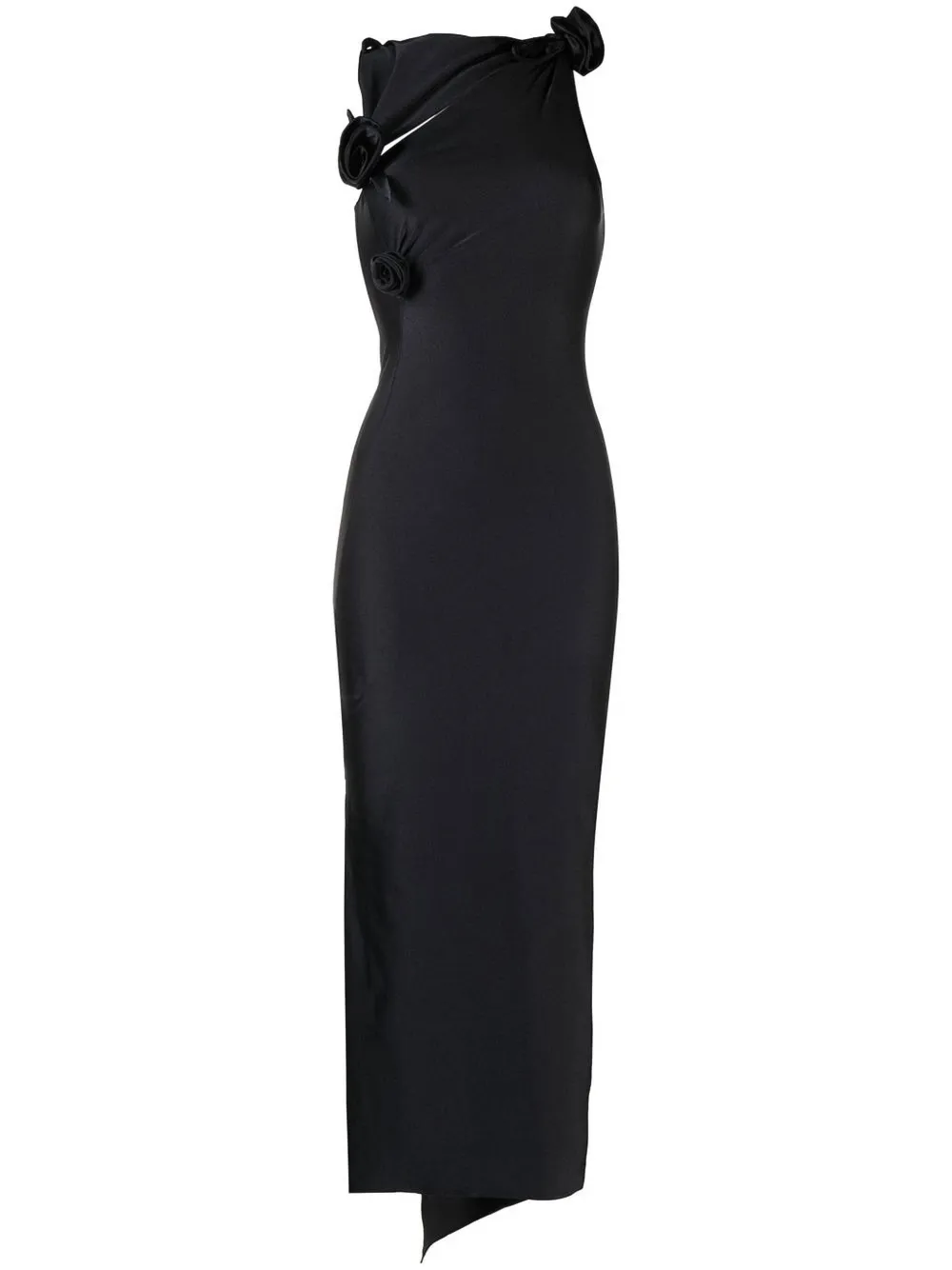floral-appliqué maxi dress