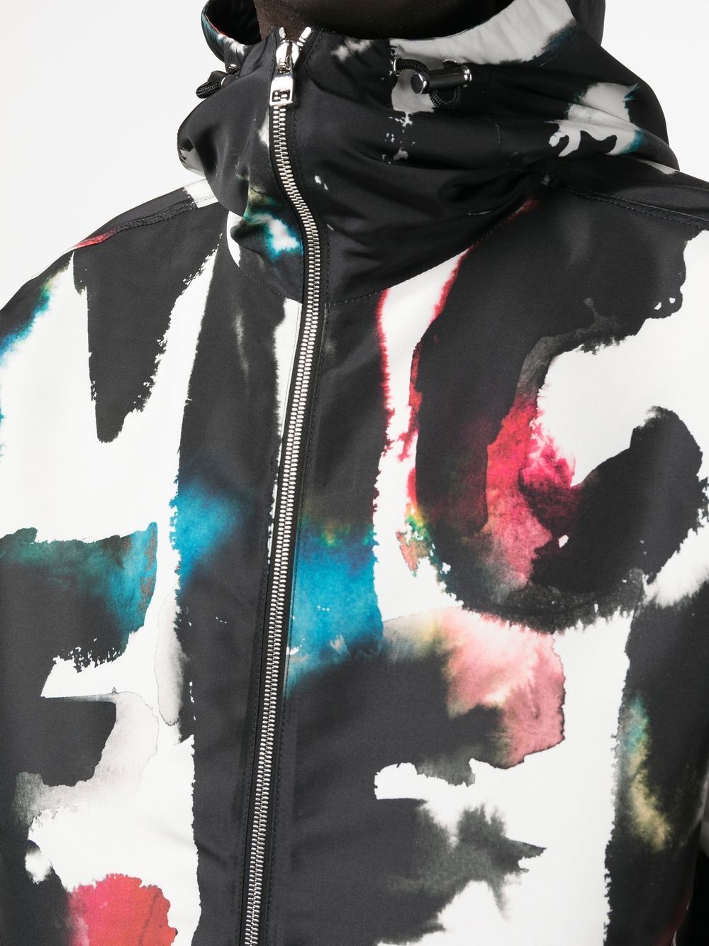 Shop Alexander Mcqueen Graffiti-print Hooded Windbreaker In Black