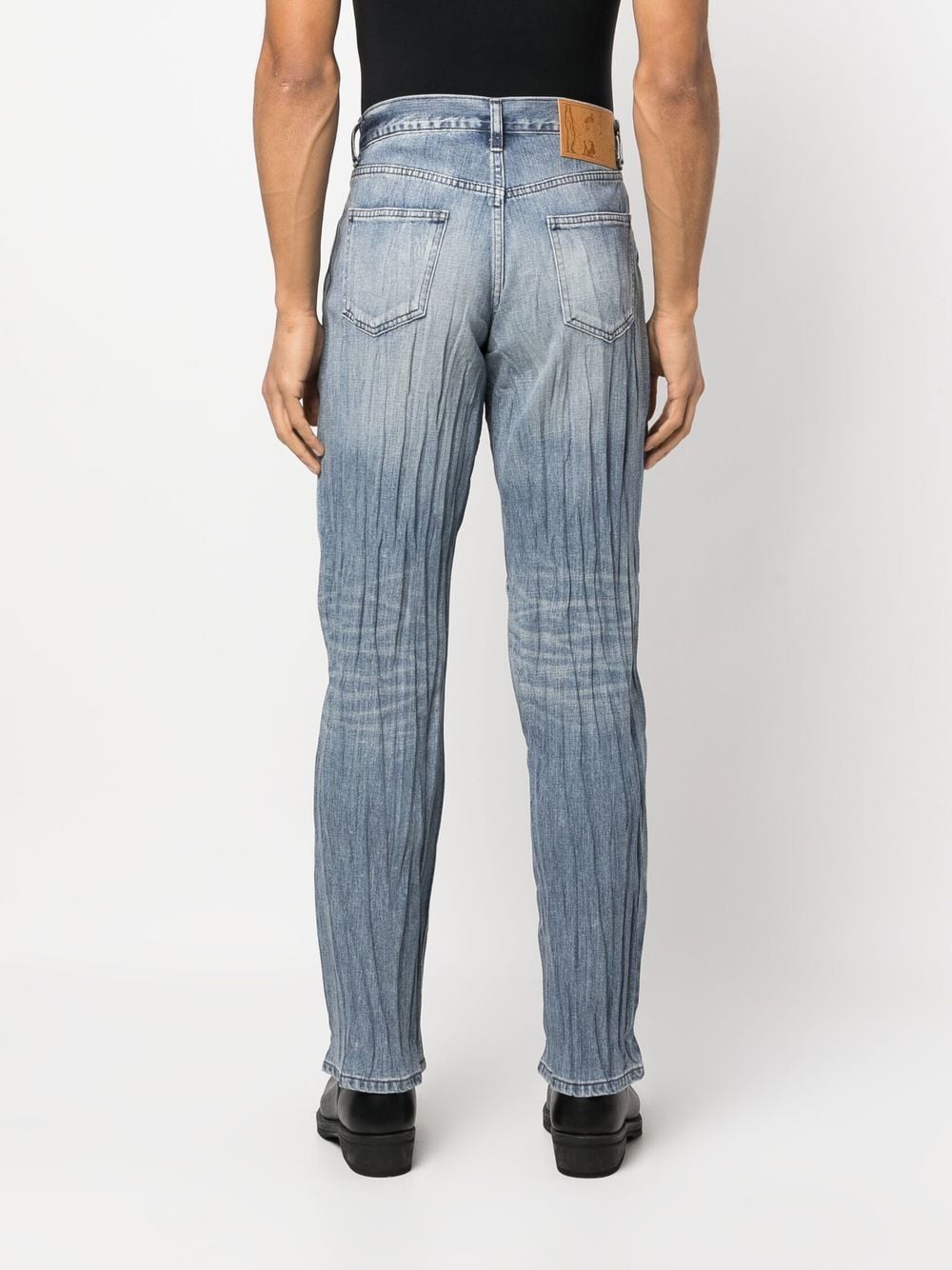 Shop Martine Rose Crinkle Straight-leg Jeans In 蓝色