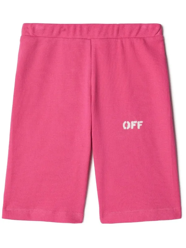 Off White Kids logo stamp Cotton Track Shorts Farfetch