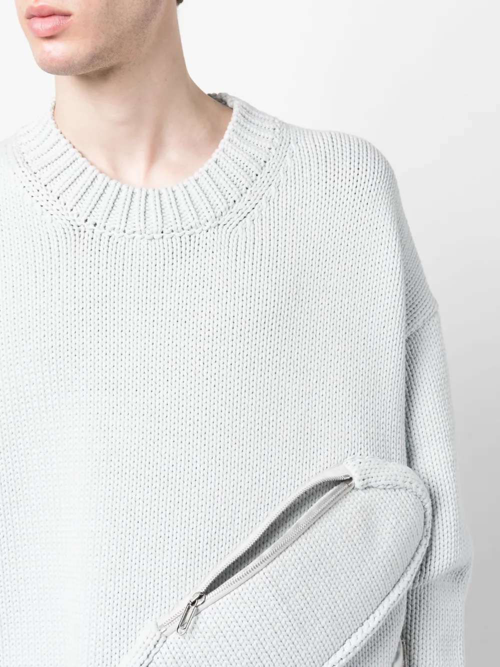 zip-compartment crew-neck sweatshirt