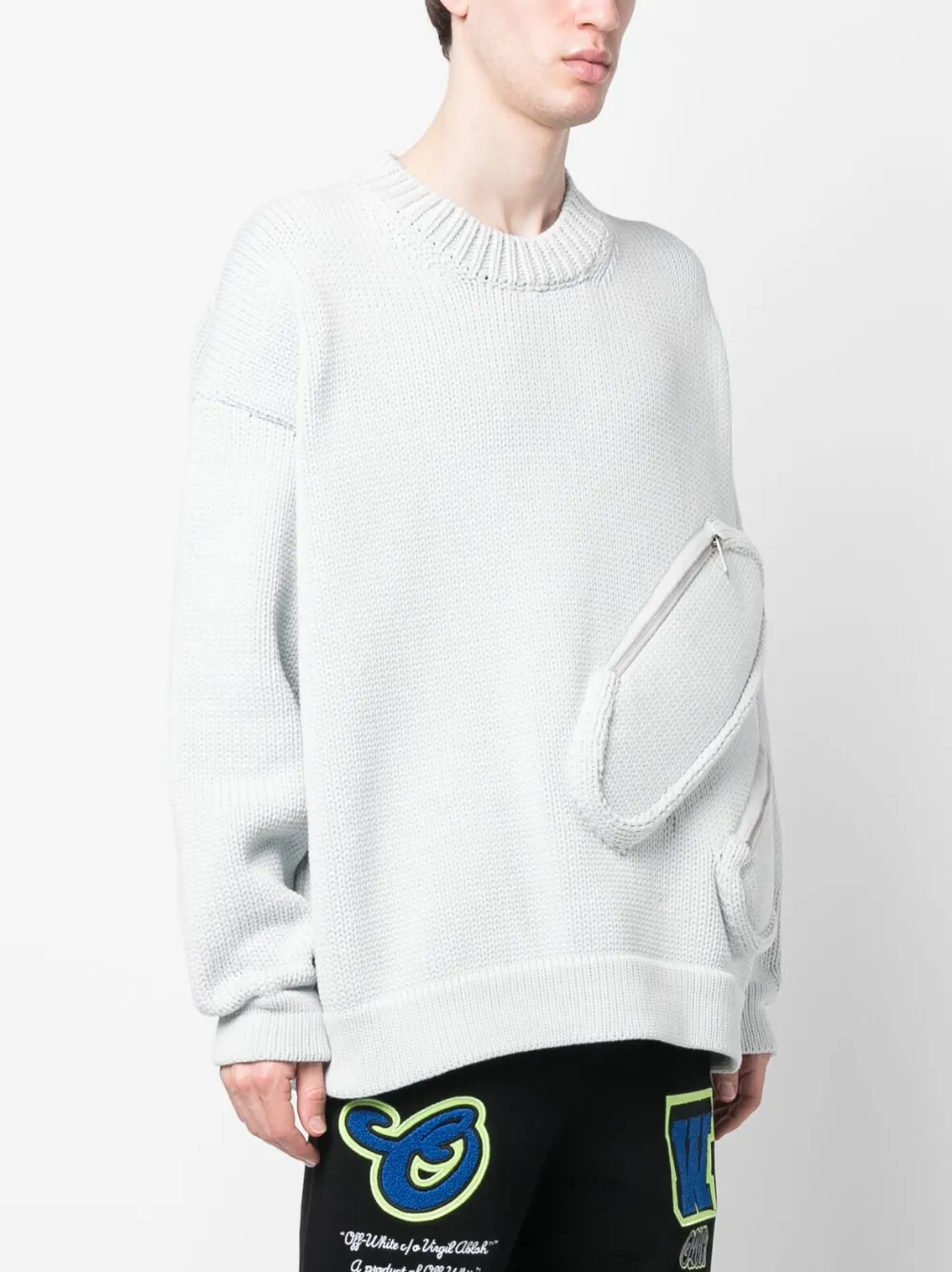 zip-compartment crew-neck sweatshirt
