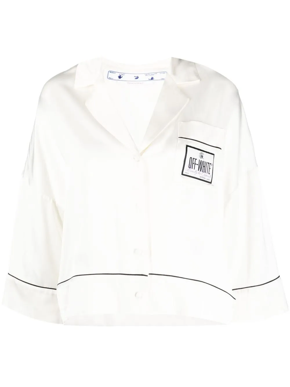 Off-white Satin Pyjama Crop Shirt In Weiss
