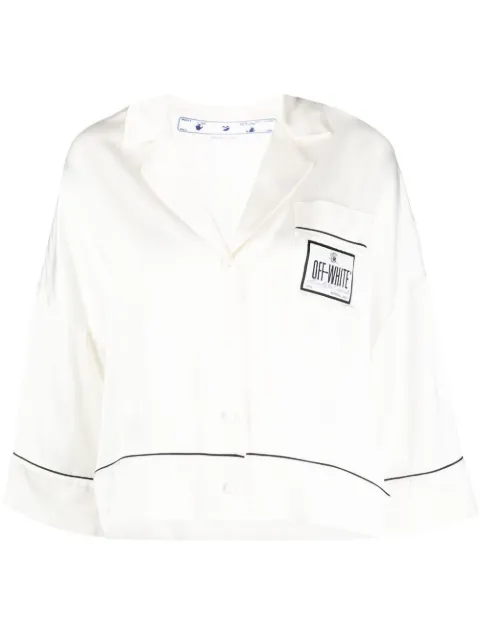 Off-White Satin Pajama Crop Shirt