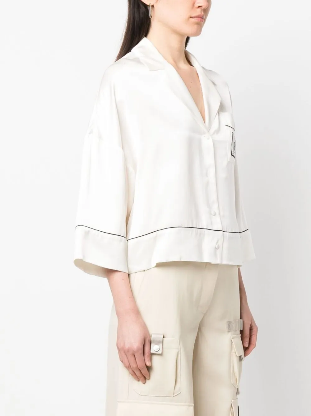  Off-white Satin Pajama Crop Shirt 