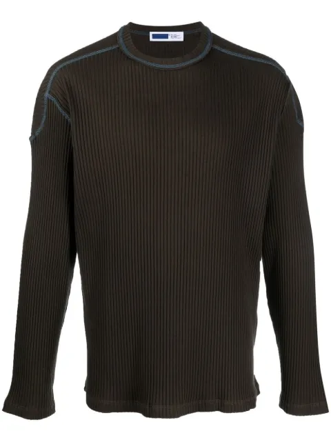 Affix ribbed-knit contrast-stitch jumper