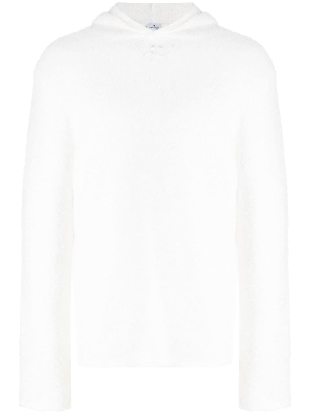 Shop Courrèges Brushed-effect Round-neck Hoodie In White