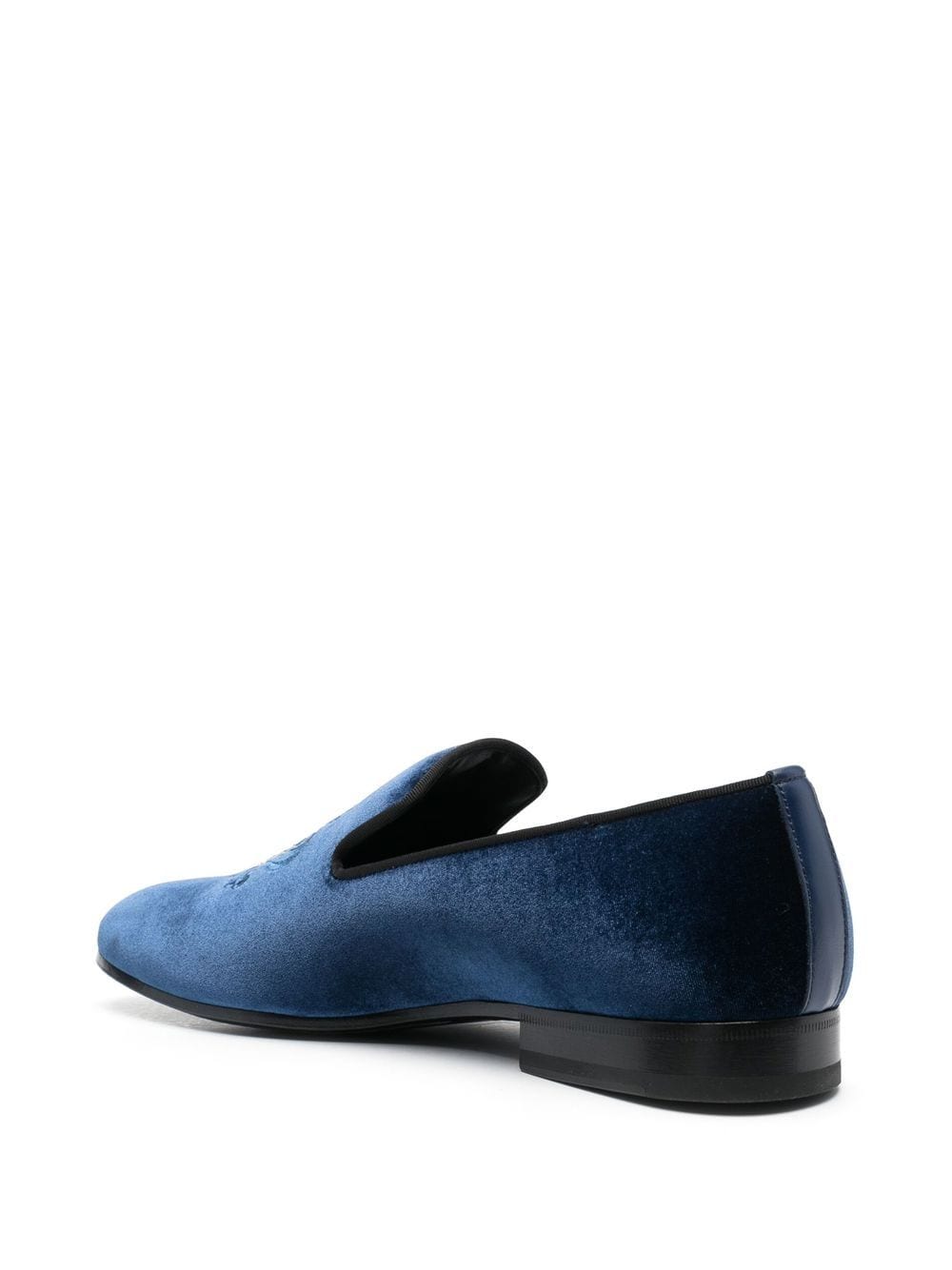 Shop Billionaire Crest-motif Velvet Loafers In Blue
