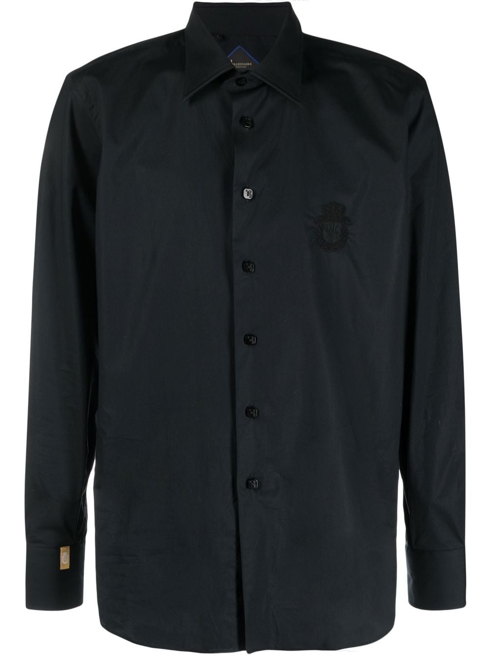 Shop Billionaire Logo-embroidered Long-sleeve Shirt In Black